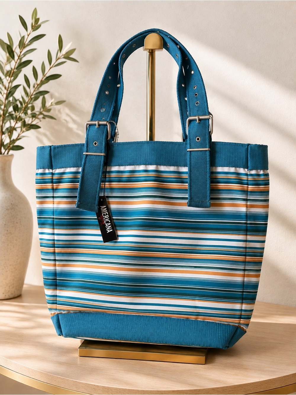 Striped Nylon Tote Bag - NWT